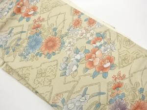 変わり菱に花々・亀甲模様織出し名古屋帯